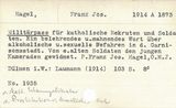 Catalogue card: Franz Josef Hagel, Militärpass für katholische Rekruten und Soldaten