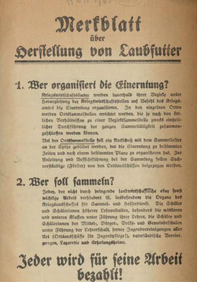 Merkblatt zur Herstellung von Laubfutter, ca. 1918