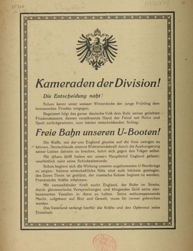 Hauptmann Kirstein, Kameraden der Division!, 1917