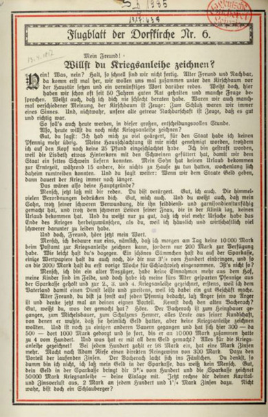 Heinrich Naumann, Willst du Kriegsanleihe zeichnen?, Flugblatt der Dorfkirche Nr. 6, 1916