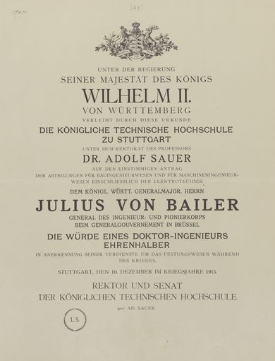 Urkunde: Ehrendoktorwürde Julius Bailer