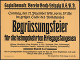 Plakat der USPD Leipzig: Begrüßungsfeier für Kriegsgefangene im Dezember 1919