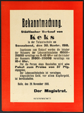 Bekanntmachung: Städtischer Verkauf von Keks in der Talamtschule (Halle a. d. Saale) am 30. November 1918