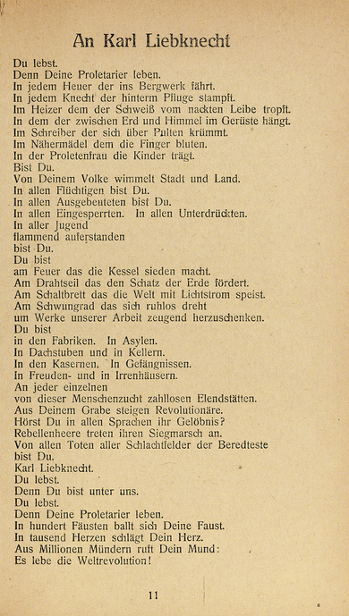Page: Poem by Oskar Kanehl: To Karl Liebknecht, ca. 1920.